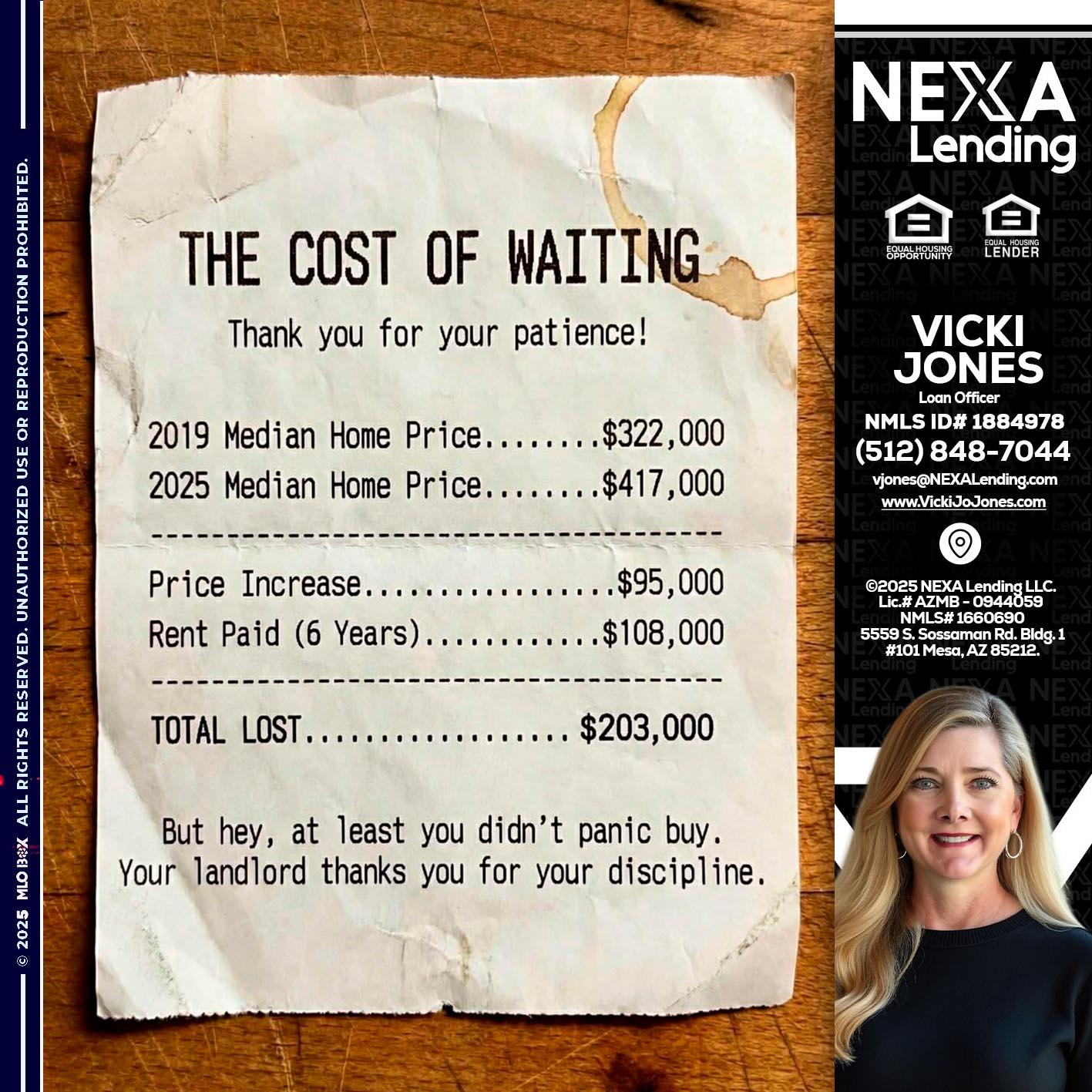 THE COST OF WAITING - Vicki Jones -Loan Officer