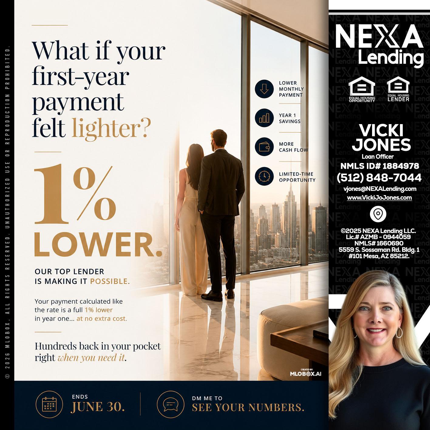 1% lower - Vicki Jones -Loan Officer