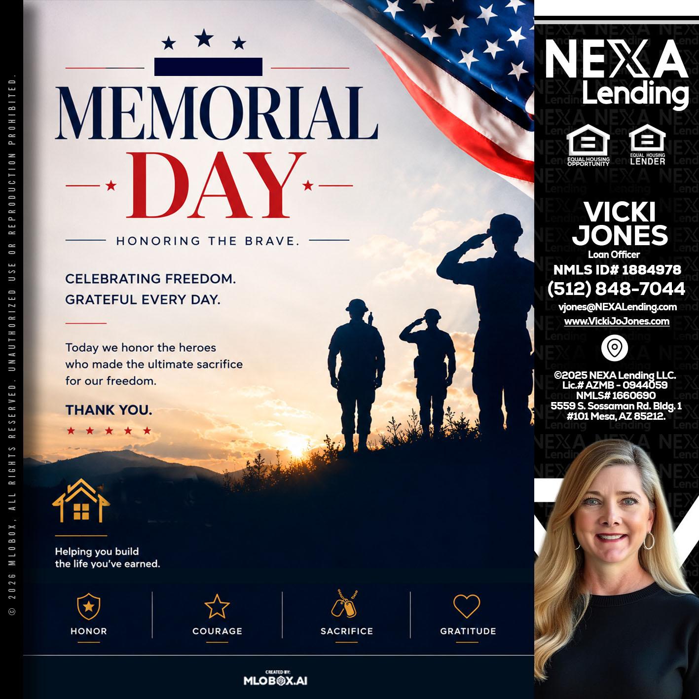 MEMORIAL DAY - Vicki Jones -Loan Officer