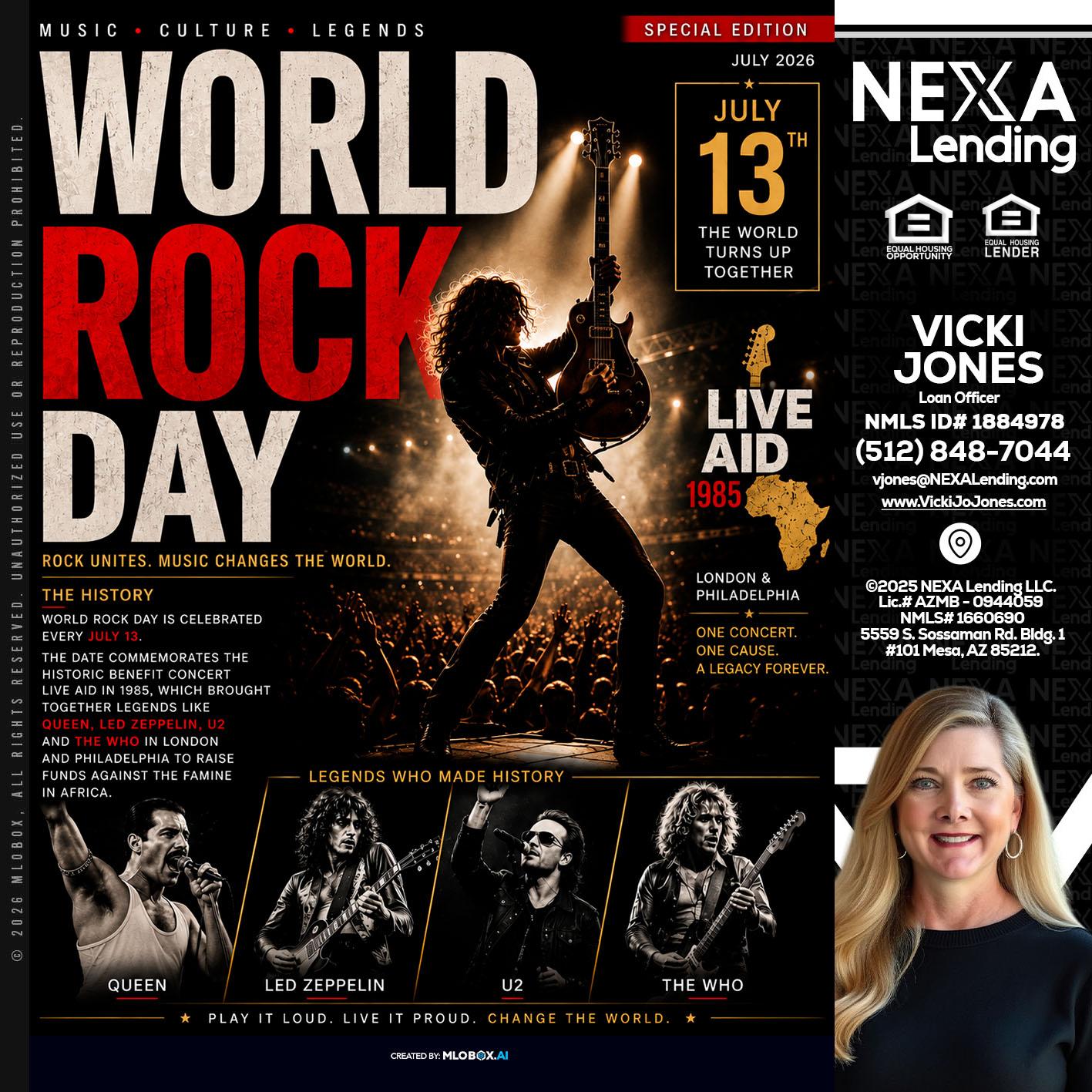 WORLD ROCK MUSIC DAY - Vicki Jones -Loan Officer